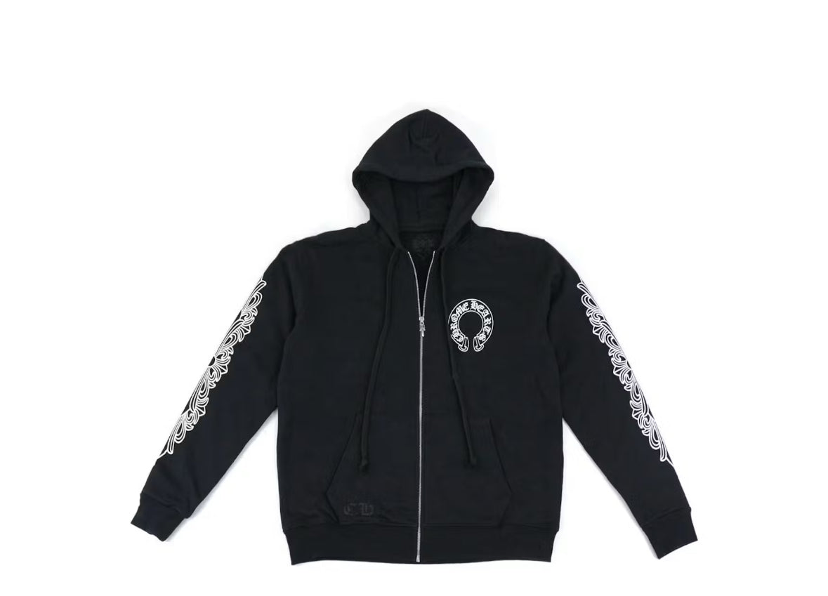 Chrome Hearts Horseshoe Floral Cross Sleeve Zip Up Hoodie