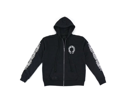 Chrome Hearts Horseshoe Floral Cross Sleeve Zip Up Hoodie